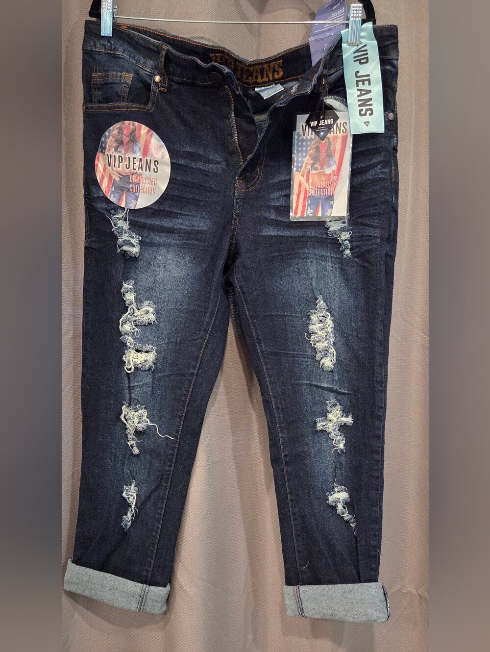 VIP Women's Dark Blue Distressed Jeans